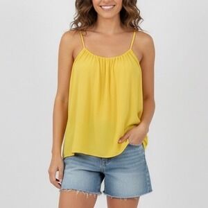 Olivaecous Yellow Silk Spaghetti Strap Camisole Tank Top M